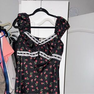 Floral Black dress with Lace Trim